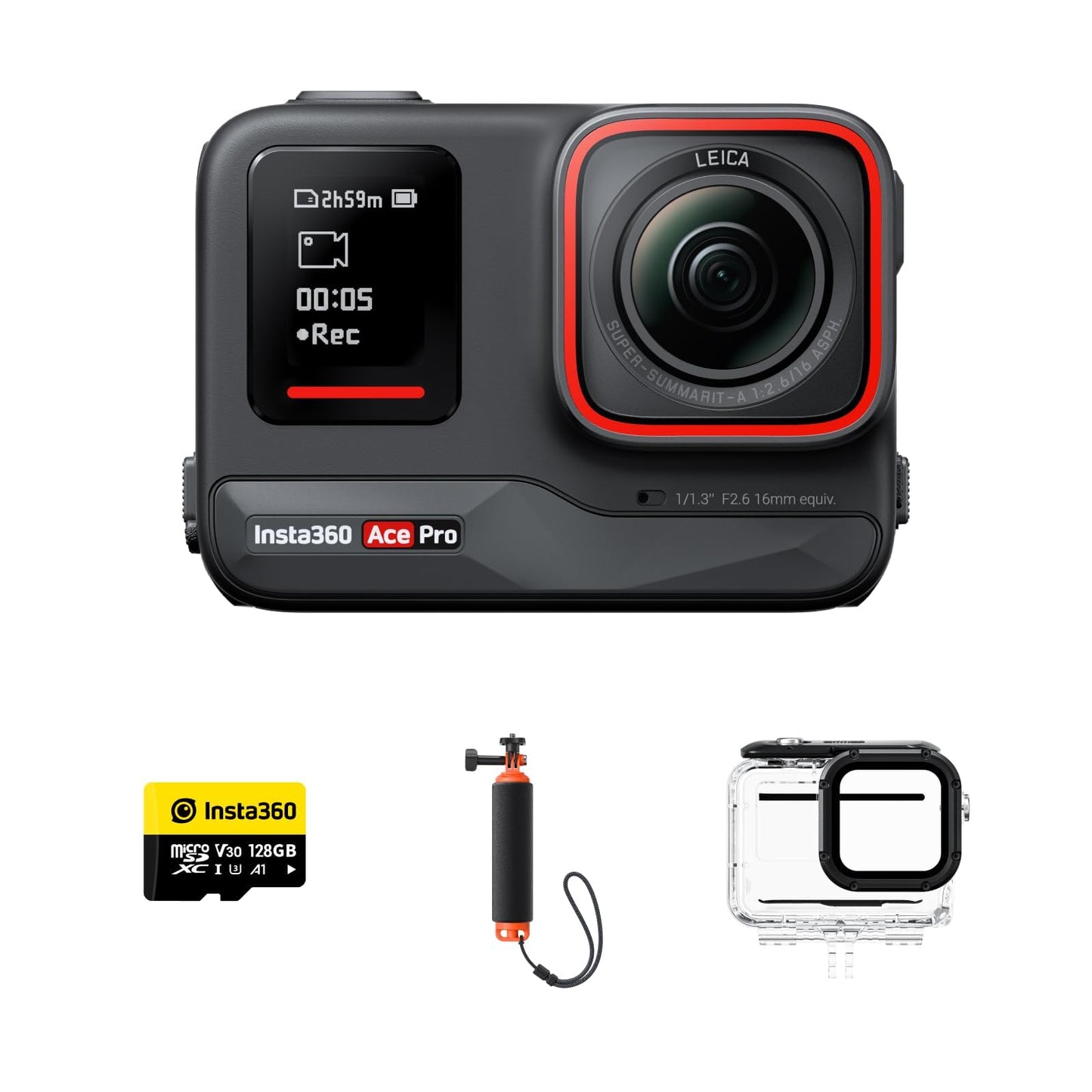 Insta360 Ace Pro Tauch-Bundle – 4K120fps Actioncam, wasserdicht, 1/1,3" Sensor, Klappdisplay, KI-Rauschunterdrückung, ideal für Sport & Reisen