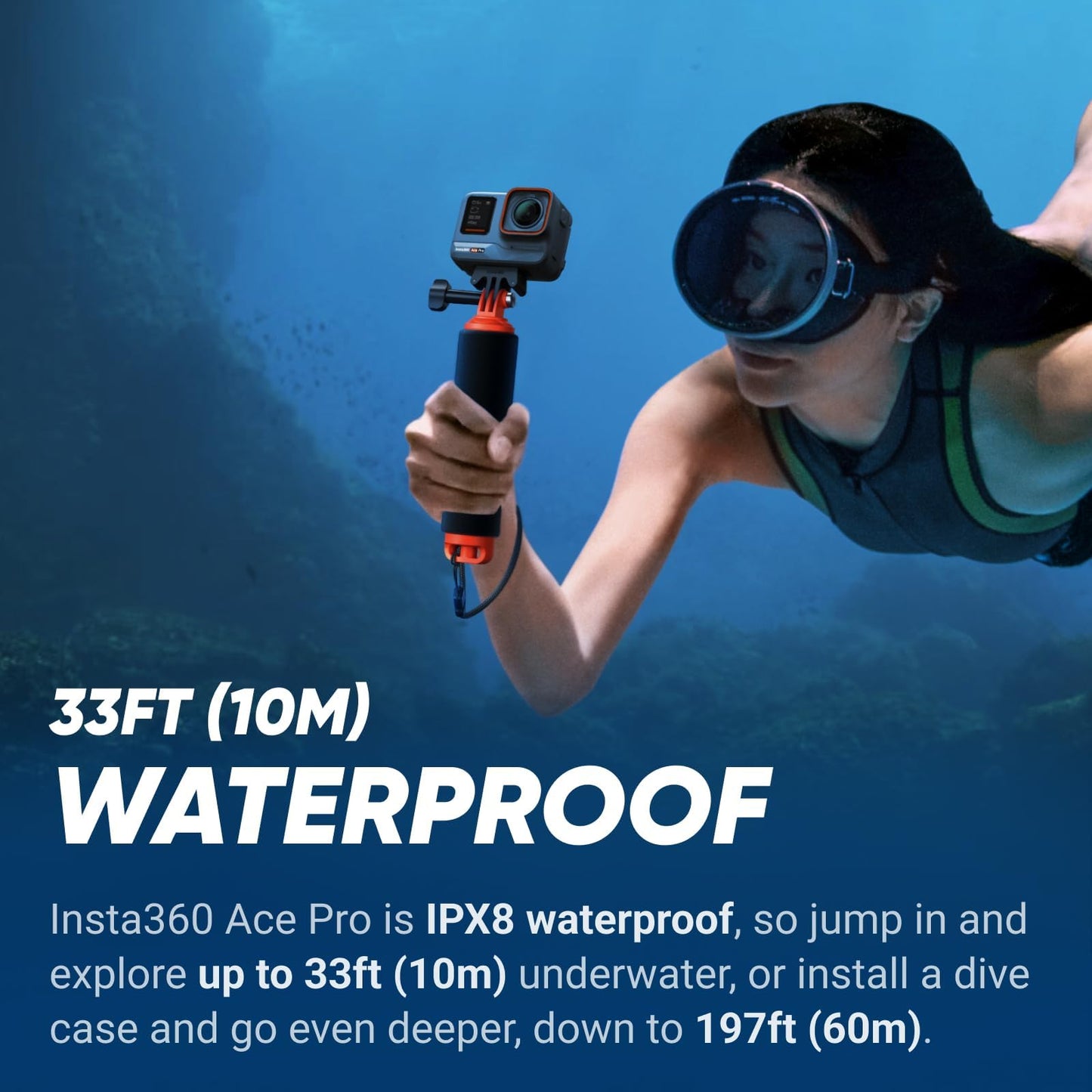 Insta360 Ace Pro Tauch-Bundle – 4K120fps Actioncam, wasserdicht, 1/1,3" Sensor, Klappdisplay, KI-Rauschunterdrückung, ideal für Sport & Reisen